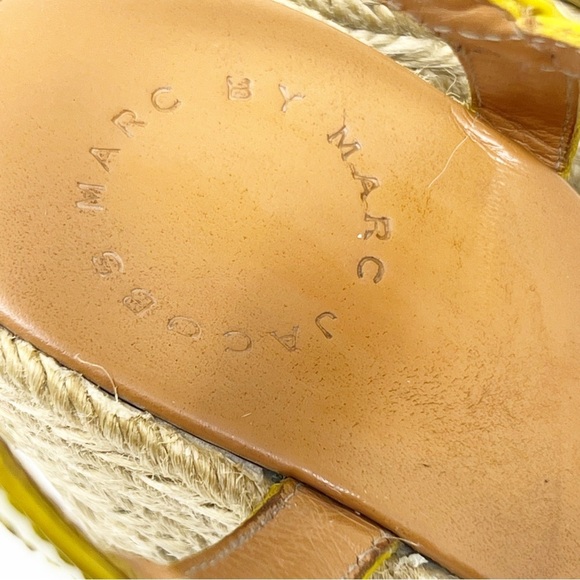 MARC BY MARC JACOBS YELLOW STARS AND HEARTS ESPADRILLE WEDGE SANDALS SZ 37.5/7.5 - Picture 6 of 11